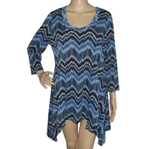 Karen Kane Womens Blue & Black Chevron Print Tunic Top XL